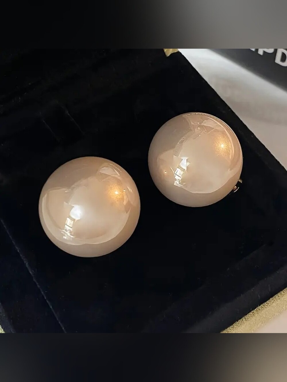 Cream Dome Clip Back Earrings with Gold Hardware
